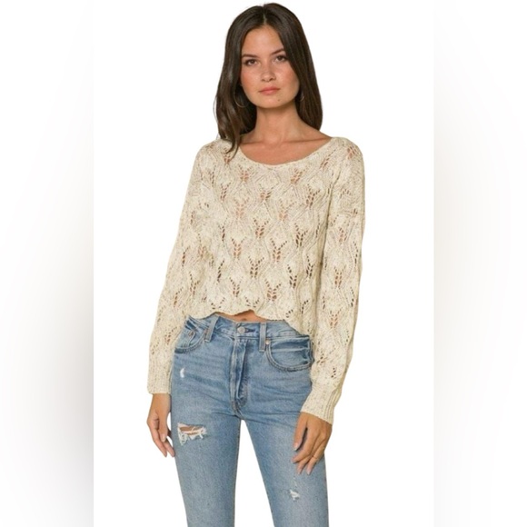 Anthropologie Raga Cream & Gold Lurex Open Cropped Sweater - Cropped Knit Top - Picture 1 of 11